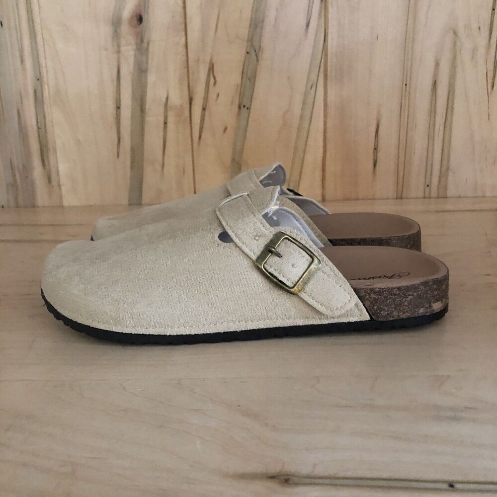 Women's Suede Clogs Soft Cork Footbed Leather Mules Comfort Potato Shoes Size 39